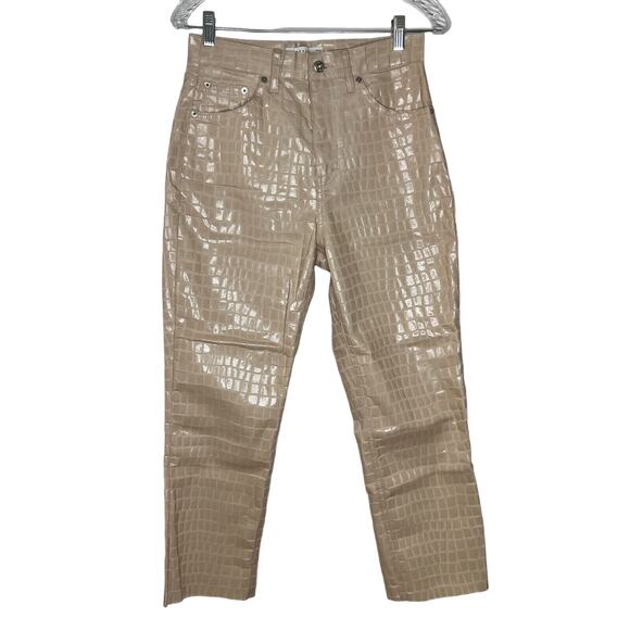 Topshop Pants - Topshop Crocodile Print Pants Women's Size 28 Beige Faux Leather High Rise NEW